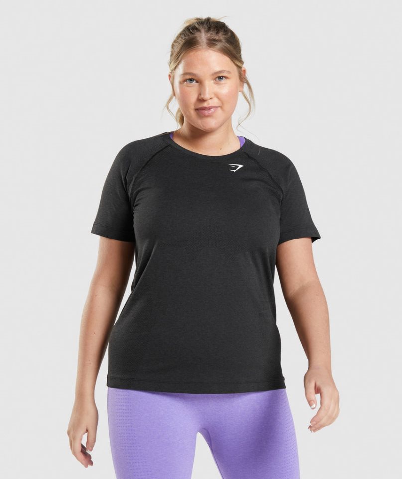 Koszulki Gymshark Vital Seamless 2.0 Light Damskie Czarne | PL 260URY